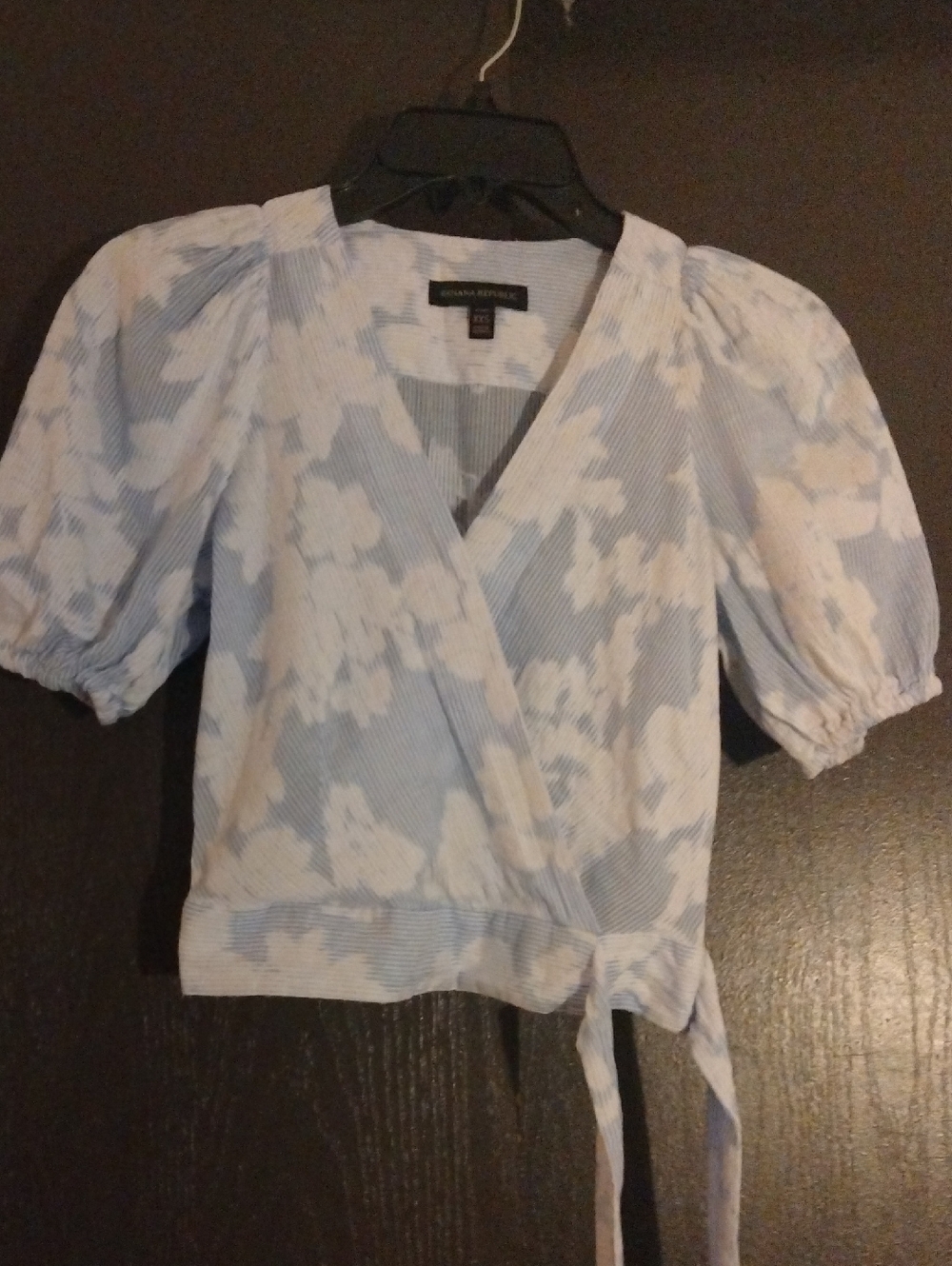 Banana Republic Pale Blue and White Floral Wrap Blouse
